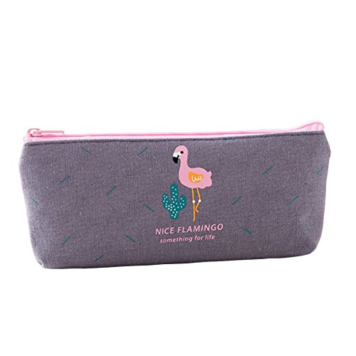 Oyfel - Estuche escolar con diseño de flamenco, color rosa y cactus para niña, flores, color blanco Oyfel - Estuche escolar con diseño de flamenco, color rosa y cactus para niña, flores, color blanco