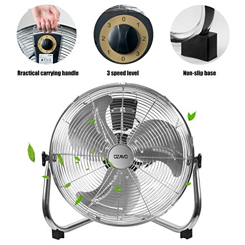 OZAVO Ventilador de Suelo Industrial, 3 Velocidades, Inclinación Regulable 240°, para Hogar, Oficina, Gimnasio, Fábrica, Garaje, etc. (Hoja φ40cm)