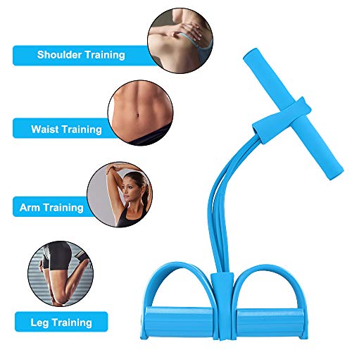 Oziral Cuerda de Tensión Multifunción para Fitness, Actualización 4 Tubos Elástico Pierna ejercitador Sit-up Culturismo expansor, Pedal Bandas de Resistencia para Gimnasio en casa-Blue