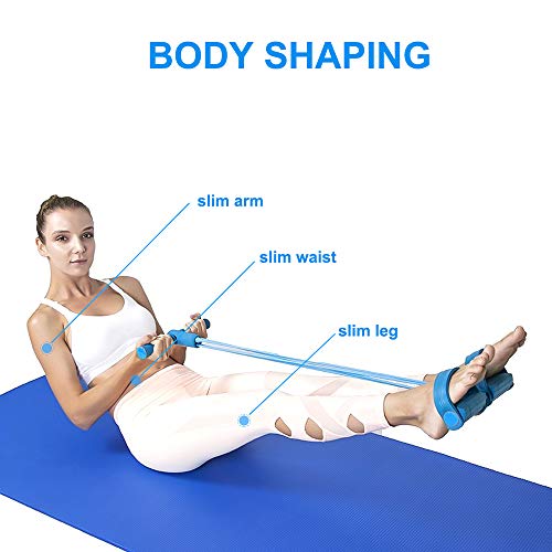 Oziral Cuerda de Tensión Multifunción para Fitness, Actualización 4 Tubos Elástico Pierna ejercitador Sit-up Culturismo expansor, Pedal Bandas de Resistencia para Gimnasio en casa-Blue