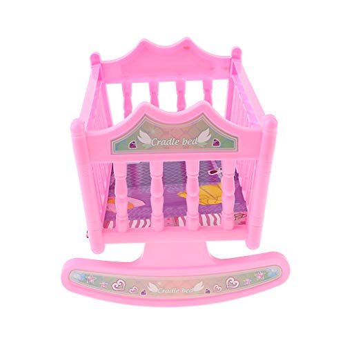 P Prettyia Modelo de Cuna Mecedora Juegos Muebles para Muñeca 20cm - Rosado