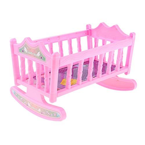 P Prettyia Modelo de Cuna Mecedora Juegos Muebles para Muñeca 20cm - Rosado