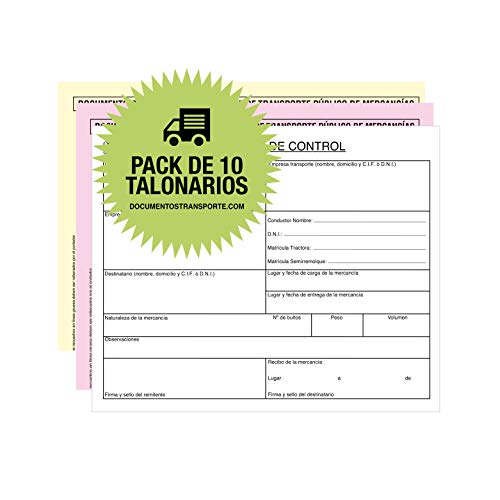 Pack 10 Talonarios CARTA DE PORTE NACIONAL Autocopiativos A5-3 Copias numeradas