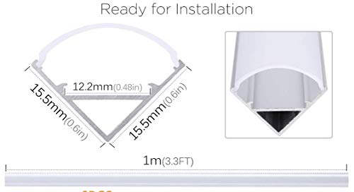 Pack 4x 1m de Perfil Aluminio para Tira LED Aluminio 45 grados. (Forma en V). Cobertura Translucida, Tapones y clips para fijacion incluidos.