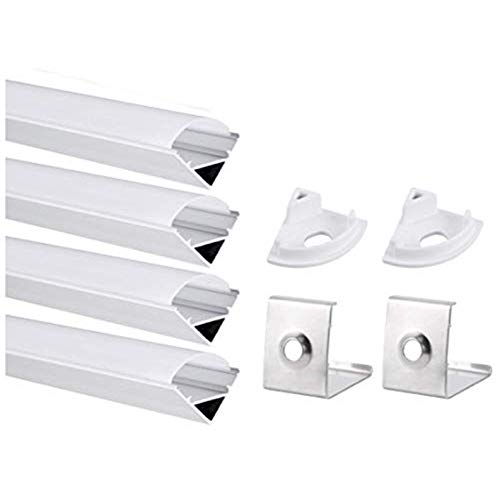 Pack 4x 1m de Perfil Aluminio para Tira LED Aluminio 45 grados. (Forma en V). Cobertura Translucida, Tapones y clips para fijacion incluidos. Pack 4x 1m de Perfil Aluminio para Tira LED Aluminio 45 grados. (Forma en V). Cobertura Translucida, Tapones y clips para fijacion incluidos.