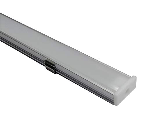 Pack 5x Perfil de Aluminio 1m para Tira de LED con Cubierta Blanca Lechosa. Los tapones de los extremos y clips de montaje incluidos en el Pack.