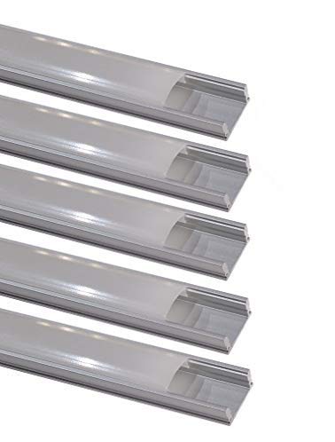 Pack 5x Perfil de Aluminio 1m para Tira de LED con Cubierta Blanca Lechosa. Los tapones de los extremos y clips de montaje incluidos en el Pack. Pack 5x Perfil de Aluminio 1m para Tira de LED con Cubierta Blanca Lechosa. Los tapones de los extremos y clips de montaje incluidos en el Pack.