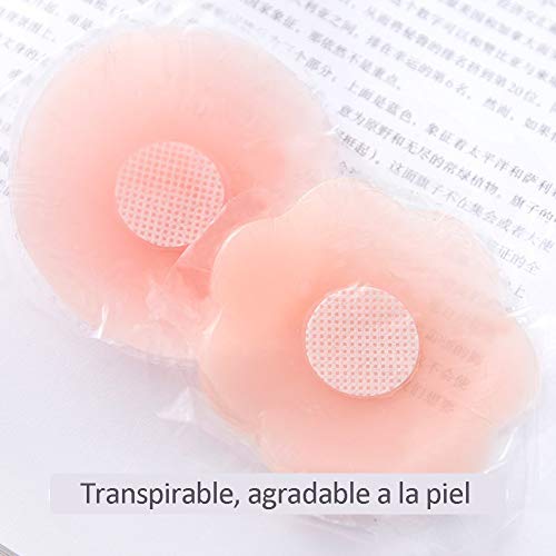 Pack de 2 Pares Pezoneras Reutilizables, Tapa de Pezones Silicona con Forma de Redonda y Flor Elegible Adhesiva Cubierta de Tetas Invisible