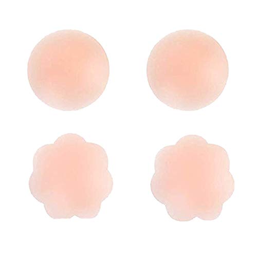 Pack de 2 Pares Pezoneras Reutilizables, Tapa de Pezones Silicona con Forma de Redonda y Flor Elegible Adhesiva Cubierta de Tetas Invisible