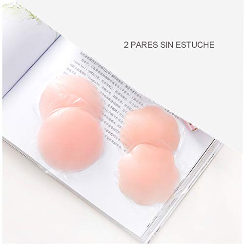 Pack de 2 Pares Pezoneras Reutilizables, Tapa de Pezones Silicona con Forma de Redonda y Flor Elegible Adhesiva Cubierta de Tetas Invisible