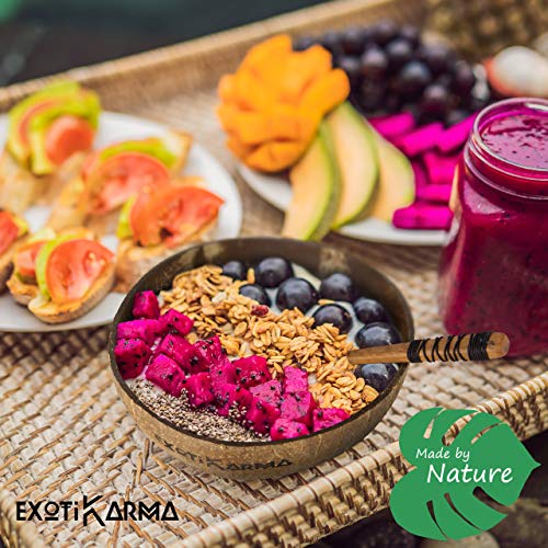 Pack de 2 tazones de coco reciclados + 2 cucharas exóticas de madera, cero desechos, vegano, para un desayuno sano, cereales, ensaladas, helados, smoothie bowls, buda bowls, acaï bowls Pack de 2 tazones de coco reciclados + 2 cucharas exóticas de madera, cero desechos, vegano, para un desayuno sano, cereales, ensaladas, helados, smoothie bowls, buda bowls, acaï bowls