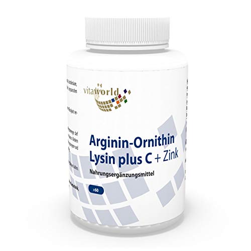 Pack de 3 Arginina - Ornitina - Lisina + Vitamina C & Zinc 3 x 60 Cápsulas Vita World Farmacia Alemania - Aminoácidos