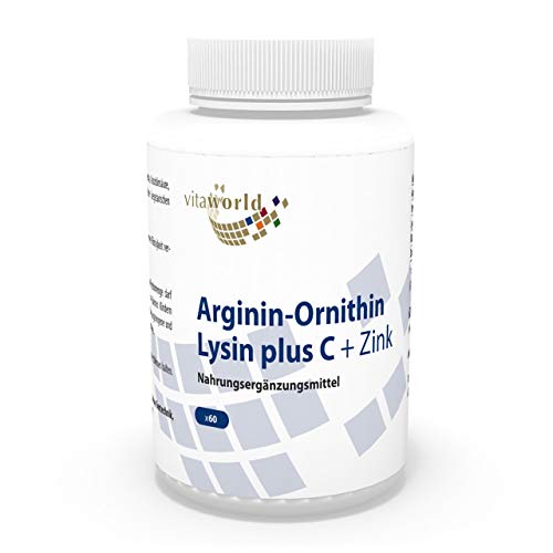Pack de 3 Arginina - Ornitina - Lisina + Vitamina C & Zinc 3 x 60 Cápsulas Vita World Farmacia Alemania - Aminoácidos Pack de 3 Arginina - Ornitina - Lisina + Vitamina C & Zinc 3 x 60 Cápsulas Vita World Farmacia Alemania - Aminoácidos
