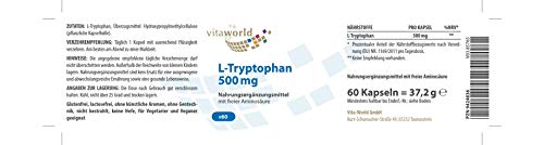 Pack de 3 L-Triptófano 500mg 3 x 60 Cápsulas Vita World Farmacia Alemania - Serotonina - Aminoácidos