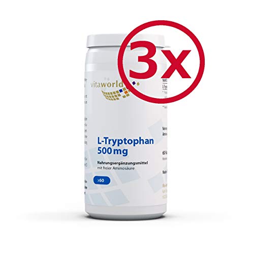 Pack de 3 L-Triptófano 500mg 3 x 60 Cápsulas Vita World Farmacia Alemania - Serotonina - Aminoácidos