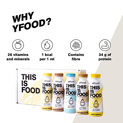 Pack de Degustación YFood | Sustituto de comida sin lactosa ni gluten | 34 g de proteínas, 26 vitaminas y minerales | pack con 5 diferentes sabores | 5x 500 ml (1kcal / ml) Pack de Degustación YFood | Sustituto de comida sin lactosa ni gluten | 34 g de proteínas, 26 vitaminas y minerales | pack con 5 diferentes sabores | 5x 500 ml (1kcal / ml)