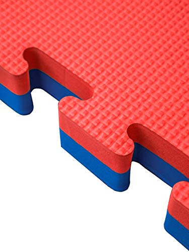 Pack Esterilla Goma Espuma Estructura Tatami Puzzle Ideal Artes Marciales, Judo, Suelo Tatami Japonés | Grosor: 4cm (Rojo/Azul, 5m2)