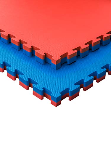 Pack Esterilla Goma Espuma Estructura Tatami Puzzle Ideal Artes Marciales, Judo, Suelo Tatami Japonés | Grosor: 4cm (Rojo/Azul, 5m2)