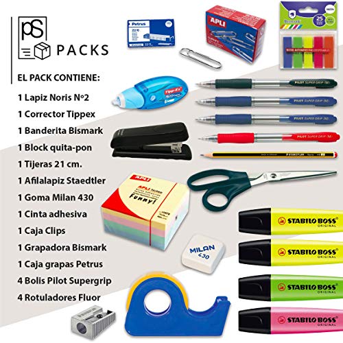 Pack Material Oficina - PS BASICS OFFICE (PLUS) - Kit de material Oficina: Subrayadores, Bolígrafos, Corrector Tipp-ex, Cinta Adhesiva, Tijeras, Grapadora. Productos de Papeleria al Mejor Precio Pack Material Oficina - PS BASICS OFFICE (PLUS) - Kit de material Oficina: Subrayadores, Bolígrafos, Corrector Tipp-ex, Cinta Adhesiva, Tijeras, Grapadora. Productos de Papeleria al Mejor Precio