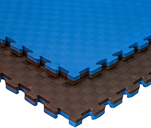 Pack tatami puzzle para artes marciales, judo, karate, gimnasios o deportes de contacto | Suelo Goma espuma | Suelo tatami japonés | 100 x 100 x 2,5 cm | Tatami 5 líneas (6 unidades (6m2), Negro/Azul)