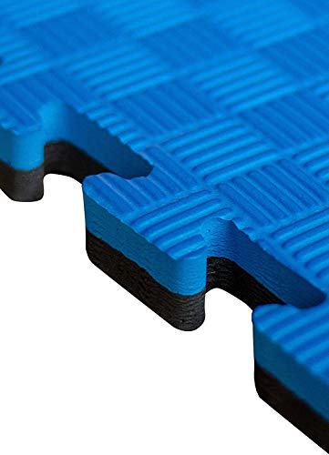 Pack Tatami Puzzle para Artes Marciales,Karate, gimnasios o Deportes de Contacto | Suelo Goma Espuma | Suelo Tatami japonés | 100 x 100 x 2,5 cm | Tatami 5 líneas (10 Unidades (10m2), Negro/Azul)