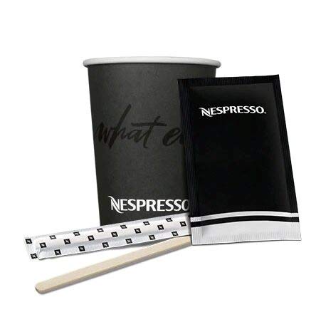 Pack Vasos Desechables Nespresso para Café Lungo/Largo/con Leche, 120 Vasos de cartón 240 ml + 100 Sobres de azúcar Nespresso (8 Gramos) + 100 paletinas Nespresso embolsadas Individualmente.