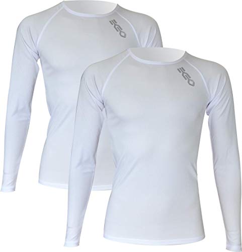 Pack x2ud Camiseta Interior Deportiva EKEKO WARMRACE JHKACTIVE. Camiseta Interior de Manga Larga .Poliester termoactive. (L, Blanco)