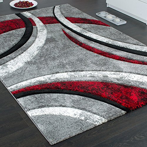 Paco Home Alfombra De Diseño con Ribetes Estampado con Rayas Gris Negro Rojo Moteada, tamaño:160x230 cm Paco Home Alfombra De Diseño con Ribetes Estampado con Rayas Gris Negro Rojo Moteada, tamaño:160x230 cm