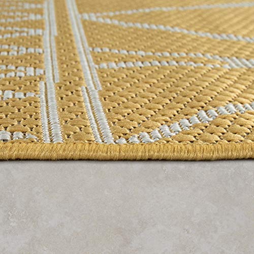 Paco Home Alfombra De Tejido Plano Interior Y Exterior Moderna Motivo Étnico Diseño Zigzag Amarillo, tamaño:160x220 cm