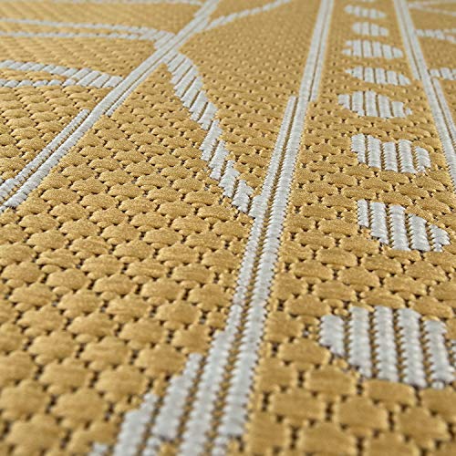 Paco Home Alfombra De Tejido Plano Interior Y Exterior Moderna Motivo Étnico Diseño Zigzag Amarillo, tamaño:160x220 cm