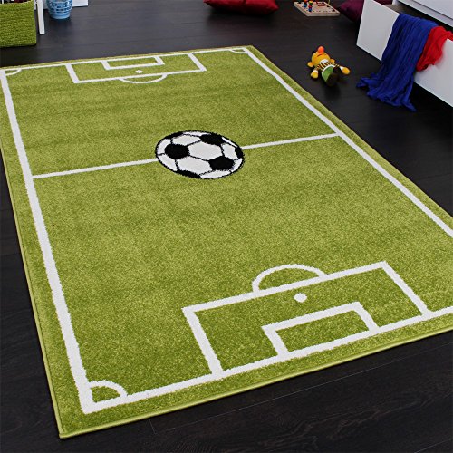 Paco Home Alfombra Infantil - Diseño Campo De Fútbol - Verde, tamaño:80x150 cm