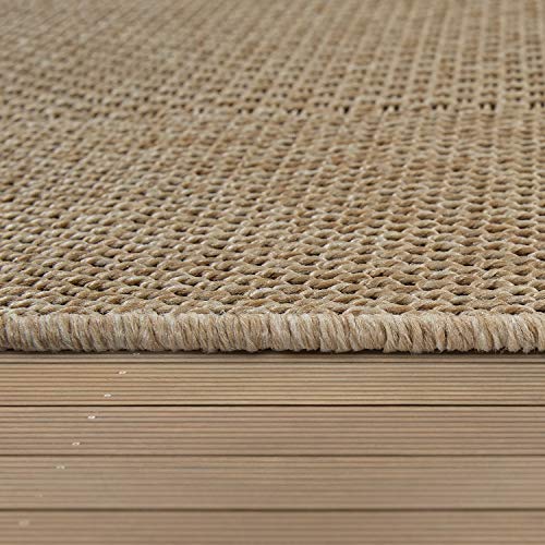 Paco Home Alfombra Interior Y Exterior Tejido Liso Efecto Sisal Aspecto Natural Monocolor Beige, tamaño:160x230 cm