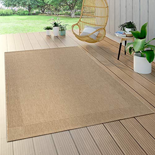 Paco Home Alfombra Interior Y Exterior Tejido Liso Efecto Sisal Aspecto Natural Monocolor Beige, tamaño:160x230 cm