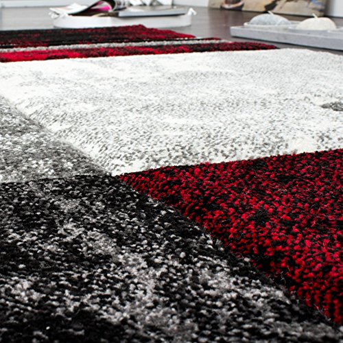 Paco Home Alfombra Moderna De Diseño Perfilado - A Cuadros En Gris Negro Rojo, tamaño:120x170 cm