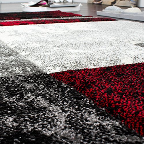 Paco Home Alfombra Moderna De Diseño Perfilado - A Cuadros En Gris Negro Rojo, tamaño:120x170 cm Paco Home Alfombra Moderna De Diseño Perfilado - A Cuadros En Gris Negro Rojo, tamaño:120x170 cm