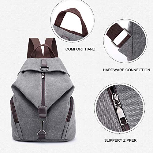 Padgene Mochila de Lona para Mujer, Bolsa De Viaje De Gran Capacidad Informal De La Vendimia Bolso Mochila Mujer Casual Para Vacaciones Viajes Senderismo Camping (Gris)