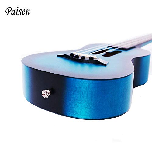 Paisen Lindo ukelele de concierto azul de 23 pulgadas para principiantes y niños con bolsa de ukelele acolchada gruesa, correa, el mejor regalo Aprenda a tocar el kit