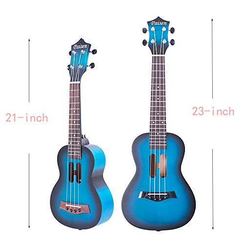 Paisen Lindo ukelele de concierto azul de 23 pulgadas para principiantes y niños con bolsa de ukelele acolchada gruesa, correa, el mejor regalo Aprenda a tocar el kit