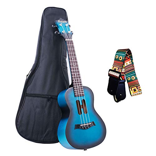 Paisen Lindo ukelele de concierto azul de 23 pulgadas para principiantes y niños con bolsa de ukelele acolchada gruesa, correa, el mejor regalo Aprenda a tocar el kit