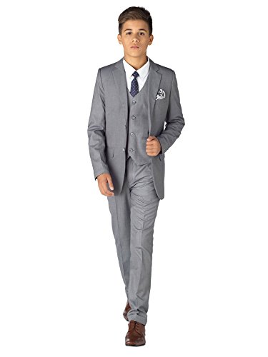 Paisley of London, Traje gris para niños, traje de ajuste delgado, traje para niño de página, traje de baile para niños, 12 – 18 meses – 14 años