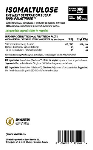 Palatinosa (Isomaltulosa) de HSN | Muy Bajo Índice Glucémico, Carbohidratos de Lenta Asimilación Ideal para Actividades de Larga Duración | Vegano, Sin Gluten, Sin Lactosa, Sin Sabor, En Polvo, 3Kg Palatinosa (Isomaltulosa) de HSN | Muy Bajo Índice Glucémico, Carbohidratos de Lenta Asimilación Ideal para Actividades de Larga Duración | Vegano, Sin Gluten, Sin Lactosa, Sin Sabor, En Polvo, 3Kg