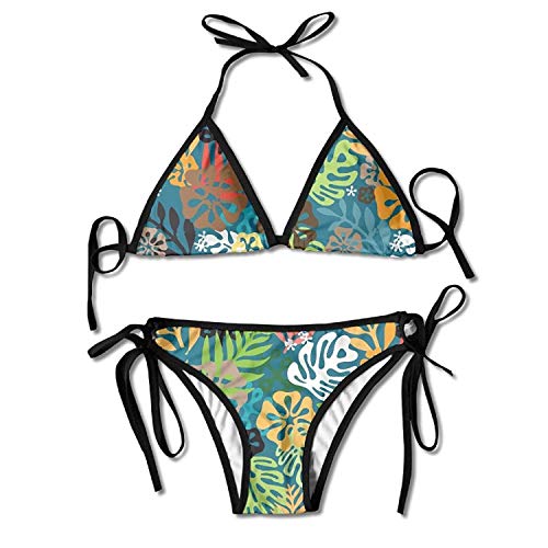 Palm Trees Bikini Women's Summer Swimwear Triangle Top Bikinis Swimsuit 2-Piece Set