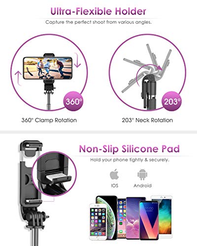 Palo Selfie Trípode, ELEGIANT Selfie Stick 4 en 1 con Control Remoto Bluetooth, Calidad Aluminio, para Cámara Deportiva, Gopro, para Viaje Rotación de 360° Compatible con iOS Android (4-6.8 Pulgadas)