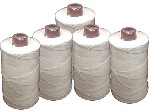 PAMPOLS Pack de 5 Bobinas de Hilo Grueso de Poliéster para Máquina Cosedora de Sacos, Cuerda de Alta Resistencia para Cerrar Costales, 5 Conos de 20/4 de 200gr, Color Blanco PAMPOLS Pack de 5 Bobinas de Hilo Grueso de Poliéster para Máquina Cosedora de Sacos, Cuerda de Alta Resistencia para Cerrar Costales, 5 Conos de 20/4 de 200gr, Color Blanco