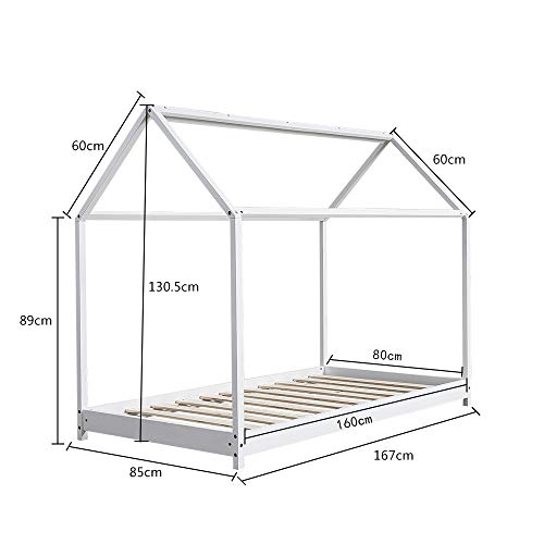 Panana - Marco Cama Infantil Jóvenes Forma de Casa o Cabaña Unisex para Colchón 80 * 160cm Estilo Escandinavo Incluye Somier