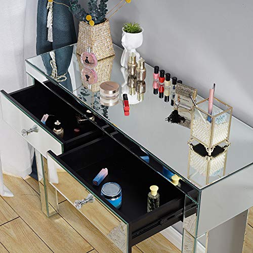 Panana - Mesa Tocador Cristal 2 Cajones con Tiradores Cómodas Pasillo Guarda Maquillajes Cosméticos Lámpara Fotos Flores Casa Dormitorio Salón Belleza Sala Entrada Moderna Lujosa