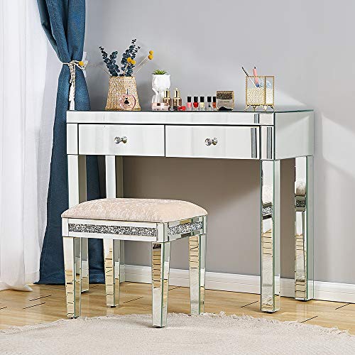 Panana - Mesa Tocador Cristal 2 Cajones con Tiradores Cómodas Pasillo Guarda Maquillajes Cosméticos Lámpara Fotos Flores Casa Dormitorio Salón Belleza Sala Entrada Moderna Lujosa