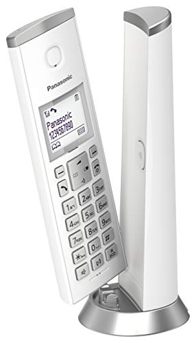 Panasonic KX-TGK210 - Teléfono Fijo Inalámbrico de Diseño, LCD 1.5", Identificador de Llamadas, Agenda de 50 Números, Bloqueo de Llamada, Modo ECO, color Blanco, 1 Unidad