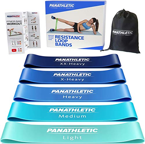 Panathletic Bandas Elasticas Fitness, Set de 5 Gomas – 5 Niveles de Resistencia, Guía de Ejercicios, eBook en Español y Bolsa – 5X Banda musculacion, Cintas para gluteos, Goma Elastica, Elasticos