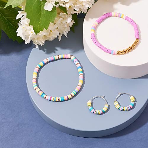 PandaHall Cuentas de metal Heishi de 4 mm, 300 unidades de 6 colores lisos espaciadores de disco Heishi espaciador de cuentas para arcilla polimérica Heishi disco para hacer pulseras y collares